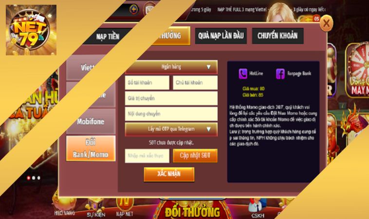 Hướng dẫn rút tiền Net79 qua ngân hàng
